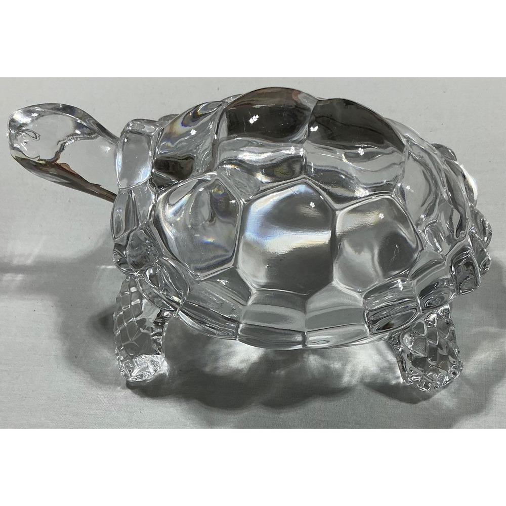 Clear Glass Turtle Figurine Faceted Shell Animal Paperweight Decor